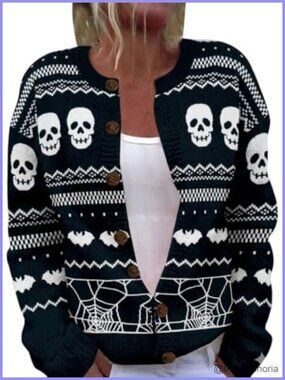Womens Floral Knit Cardigan Boho Button Loose Fit Long Sleeve Sweater